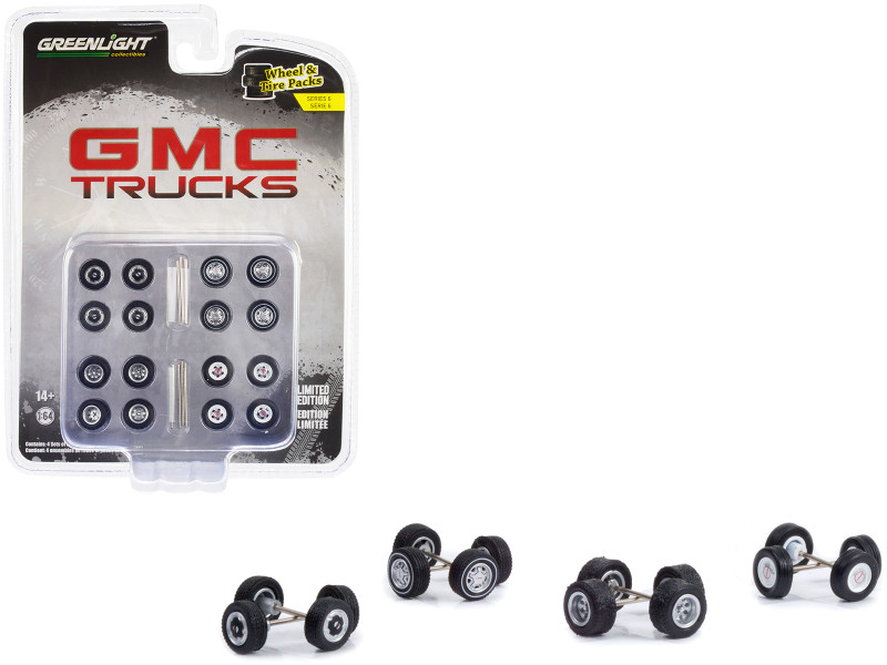 GMC Trucks Wheels and Tires Multipack Set 24 pieces Wheel & Tire Packs Series 6 1/64 Scale Models Greenlight 16110A