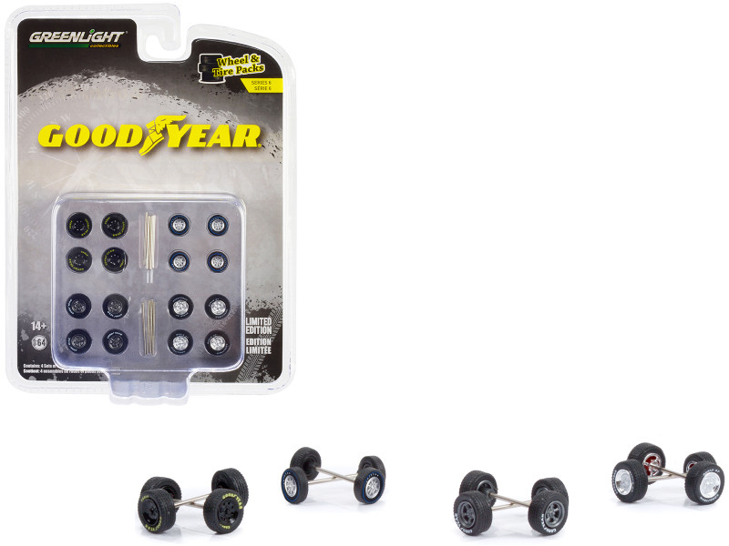 Goodyear Wheels and Tires Multipack Set 24 pieces Wheel & Tire Packs Series 6 1/64 Scale Models Greenlight 16110B