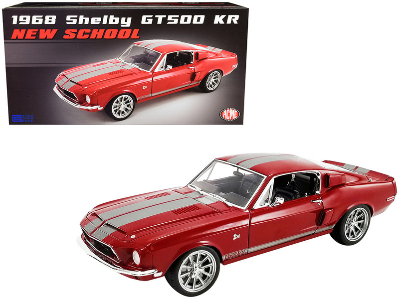 1968 Ford Mustang Shelby GT500 KR Restomod Candy Apple Red with Silver Metallic Stripes New School Limited Edition 1254 pieces Worldwide 1/18 Diecast Model Car ACME A1801850