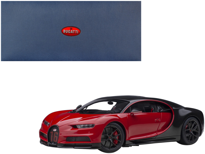 2019 Bugatti Chiron Sport Italian Red Carbon Black 1/18 Model Car Autoart 70996