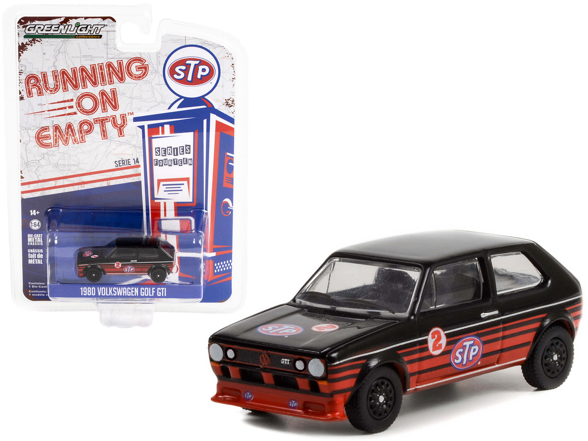 Diecast Model Cars wholesale toys dropshipper drop shipping 1980 Volkswagen  Golf GTI #2 Black with Red Stripes STP Running on Empty Series 14 1/64  Greenlight 41140D drop shipping wholesale drop ship drop
