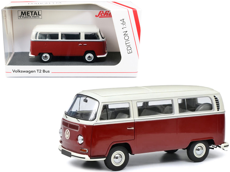 Volkswagen T2 Bus Red and White with Gray Stripes 1/64 Diecast Model Car Schuco 452030300
