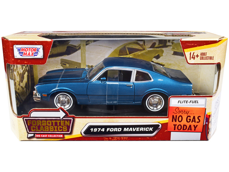 1974 Ford Maverick Blue Metallic Forgotten Classics Series 1/24 Diecast Model Car Motormax 73326bl