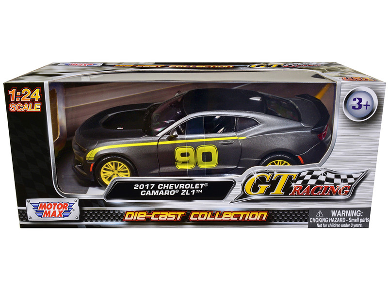 2017 Chevrolet Camaro ZL1 #90 Matt Gray Yellow Stripes GT Racing Series 1/24 Diecast Model Car Motormax 79510gry