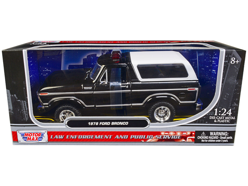 1978 Ford Bronco Police Car Unmarked Black with White Top Law Enforcement and Public Service Series 1/24 Diecast Model Car Motormax 76983bk