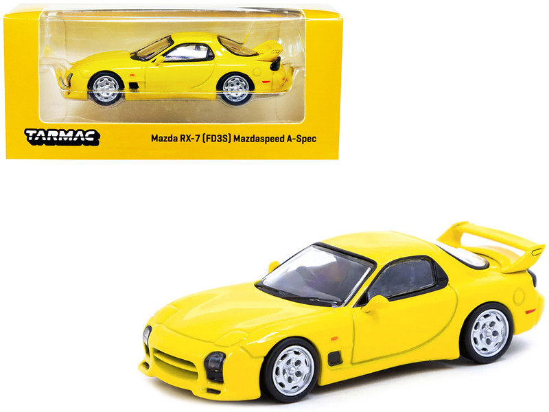 Mazda RX-7 FD3S Mazdaspeed A-Spec RHD Right Hand Drive Competition Yellow Mica Global64 Series 1/64 Diecast Model Car Tarmac Works T64G-012-YL