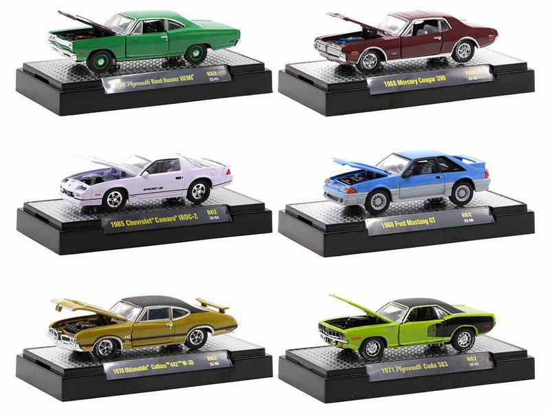 Detroit Muscle Set of 6 Cars IN DISPLAY CASES Release 62 Limited Edition 8400 pieces Worldwide 1/64 Diecast Model Cars M2 Machines 32600-62