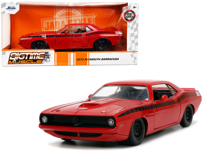 1973 Plymouth Barracuda Red with Black Stripes Bigtime Muscle Series 1/24 Diecast Model Car Jada 34037