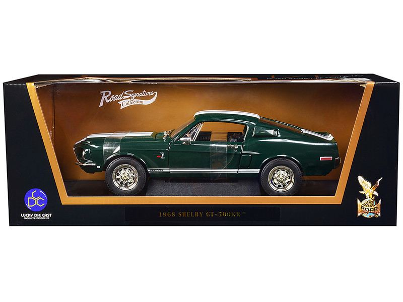 1968 Shelby GT500 KR Dark Green with White Stripes 1/18 Diecast Car Model Road Signature 92168grn