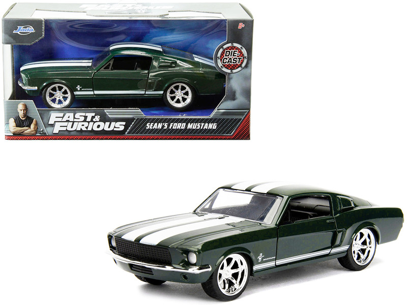 Sean's Ford Mustang Dark Green with White Stripes Fast & Furious Movie 1/32 Diecast Model Car Jada 99519
