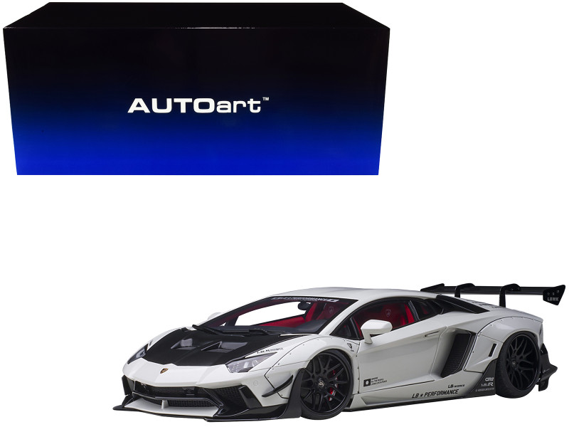 Lamborghini Aventador Liberty Walk LB-Works White Metallic with Carbon Hood and Red Interior Limited Edition 1/18 Model Car Autoart 79241