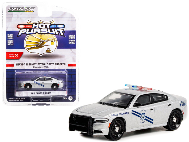2019 Dodge Charger Police Gray Metallic Nevada Highway Patrol State Trooper Hot Pursuit Series 41 1/64 Diecast Model Car Greenlight 42990D
