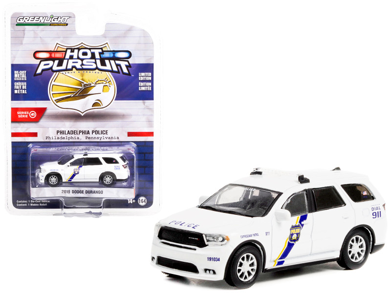 2019 Dodge Durango Police White Philadelphia Police Pennsylvania Hot Pursuit Series 41 1/64 Diecast Model Car Greenlight 42990E