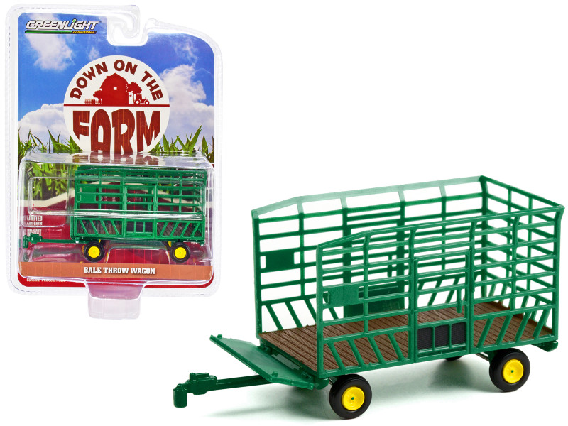 Bale Throw Wagon Green with Yellow Wheels Down on the Farm Series 6 1/64 Diecast Model Greenlight 48060F