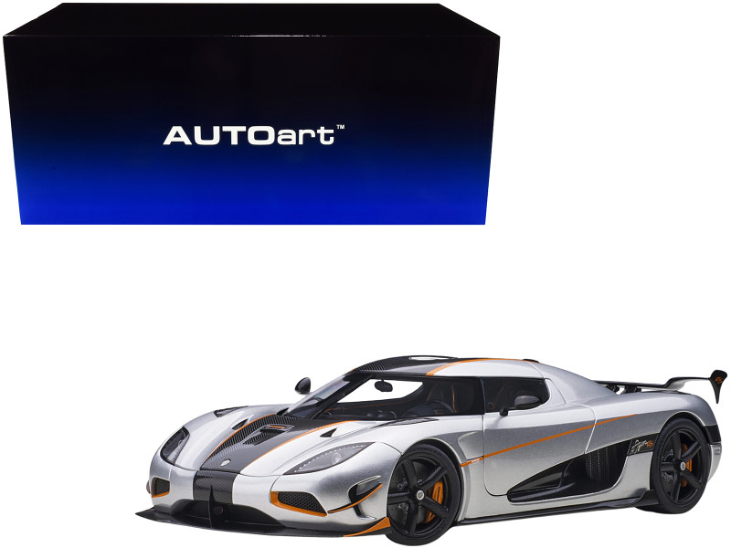 Koenigsegg Agera RS Moon Silver Carbon Orange Accents 1/18 Model Car Autoart 79024