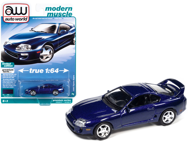 1996 Toyota Supra Royal Sapphire Blue Metallic Modern Muscle Limited Edition 1/64 Diecast Model Car Auto World 64362-AWSP102A
