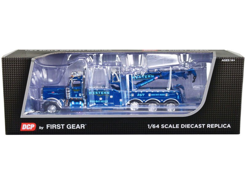 Peterbilt 389 Day Cab Century 1150 Rotator Wrecker Tow Truck Blue Metallic Western Towing and Recovery 1/64 Diecast Model DCP/First Gear 60-1175