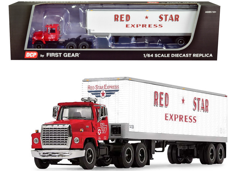Ford LT-9000 Day Cab Vintage 40' Dry Goods Tandem-Axle Trailer Red White Red Star Express 1/64 Diecast Model DCP/First Gear 60-1275
