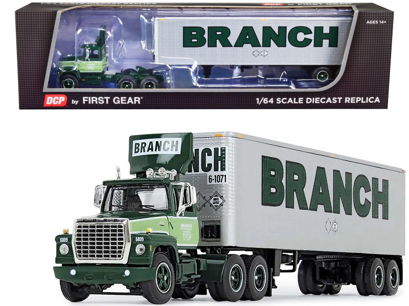 Ford LT-9000 Day Cab Vintage 40' Dry Goods Tandem-Axle Trailer Green Branch Motor Express 1/64 Diecast Model DCP/First Gear 60-1281