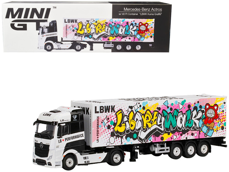 Mercedes Benz Actros 40' Container LBWK Kuma Graffiti White Graphics 1/64 Diecast Model True Scale Miniatures MGT00333L