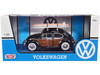 1966 Volkswagen Beetle Black Wood Panels Two Surfboards Roof Rack 1/24 Diecast Model Car Motormax 79591