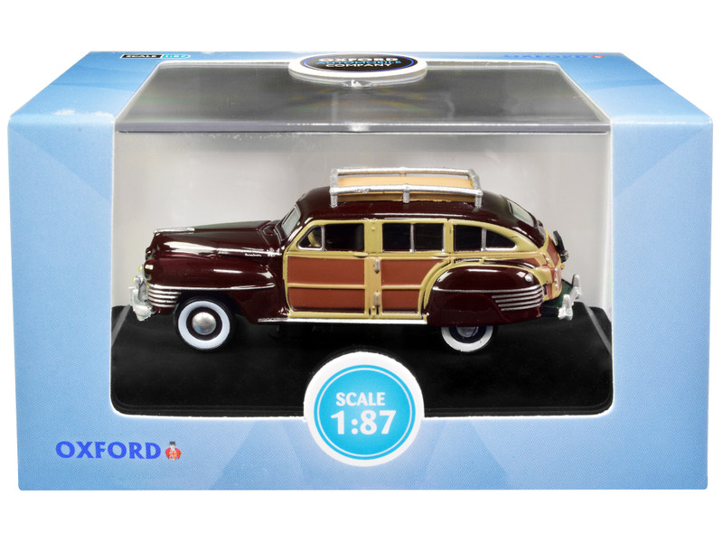 1942 Chrysler Town and Country Woody Wagon Regal Maroon Roof Rack 1/87 HO Scale Diecast Model Car Oxford Diecast 87CB42001
