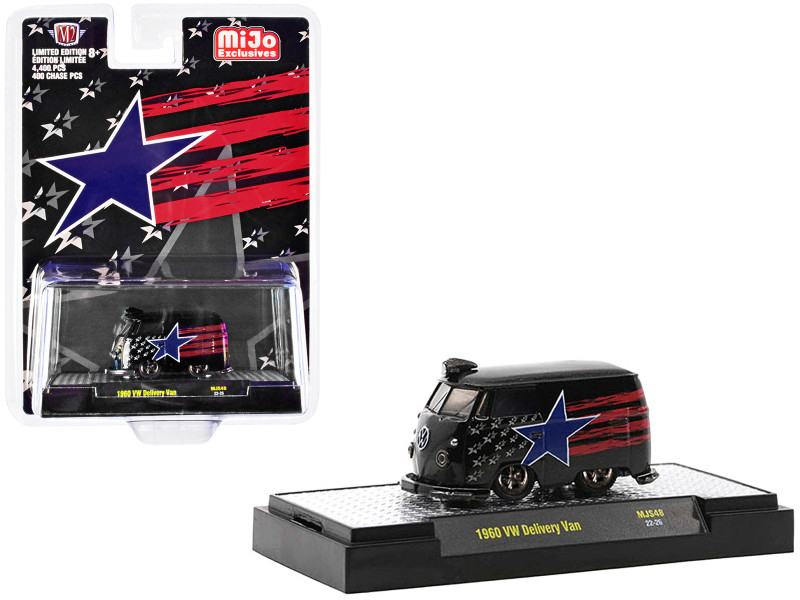 1960 Volkswagen Delivery Van Black Stars Stripes Graphics Limited Edition 4400 pieces Worldwide 1/64 Diecast Model Car M2 Machines 31500-MJS48