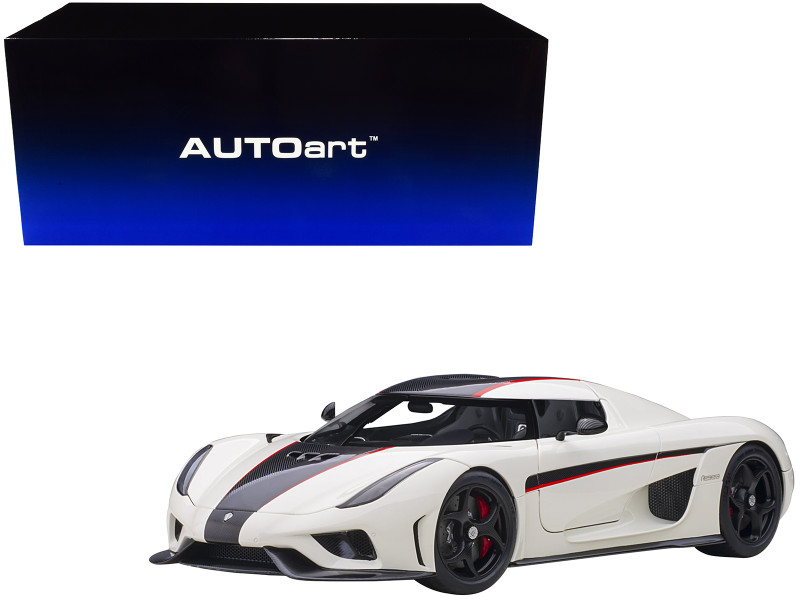 Koenigsegg Regera White Black Carbon Red Stripes 1/18 Model Car Autoart 79027