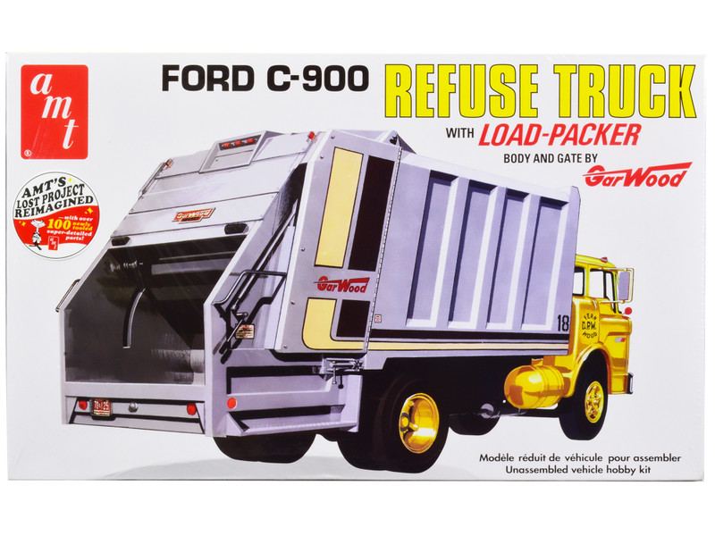 Skill 3 Model Kit Ford C-900 GarWood Refuse Garbage Truck Load-Packer 1/25 Scale Model AMT AMT1247