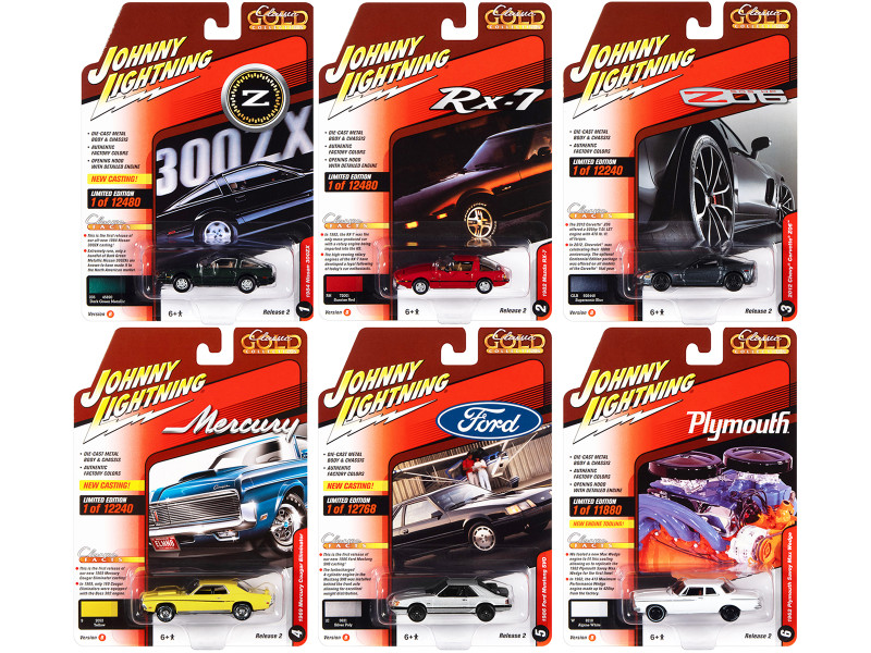 Classic Gold Collection 2022 Set B 6 Cars Release 2 1/64 Diecast Model Cars Johnny Lightning JLCG029B