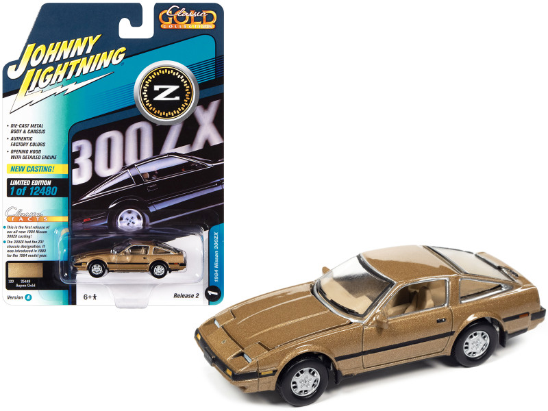 1984 Nissan 300ZX Aspen Gold Metallic Black Stripes Classic Gold Collection Series Limited Edition 12480 pieces Worldwide 1/64 Diecast Model Car Johnny Lightning JLCG029-JLSP243A