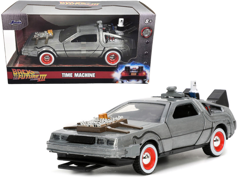 DeLorean DMC Time Machine Brushed Metal Back to the Future Part III 1990 Movie Hollywood Rides Series 1/32 Diecast Model Car Jada 32290