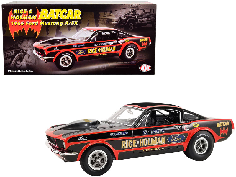 1965 Ford Mustang A/FX BatCar Black Red Stripes Graphics Limited Edition 1086 pieces Worldwide 1/18 Diecast Model Car ACME A1801852