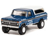1974 Ford F-250 Pickup Truck Camper Shell Blue Metallic Black Stripes Bigfoot Midwest Four Wheel Drive Center Hobby Exclusive 1/64 Diecast Model Car Greenlight 30345