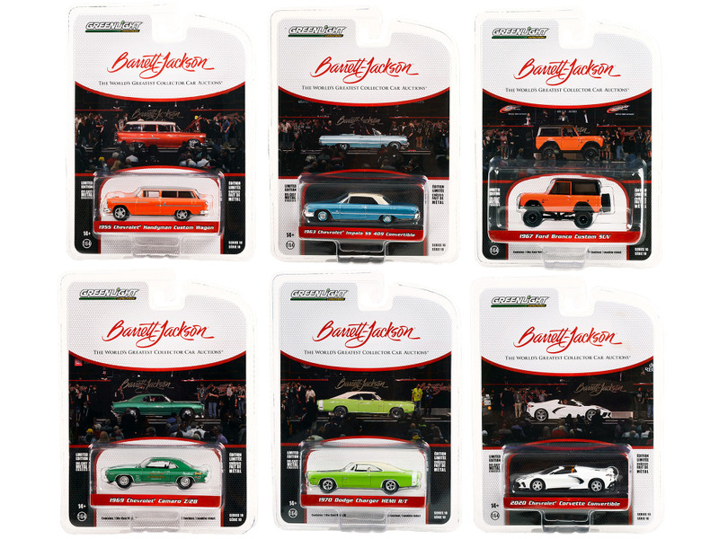 Barrett Jackson Scottsdale Edition Set 6 Cars Series 10 1/64 Diecast Model Cars Greenlight 37260