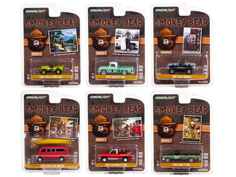 Smokey Bear Set 6 Cars Series 1 1/64 Diecast Model Cars Greenlight 38020