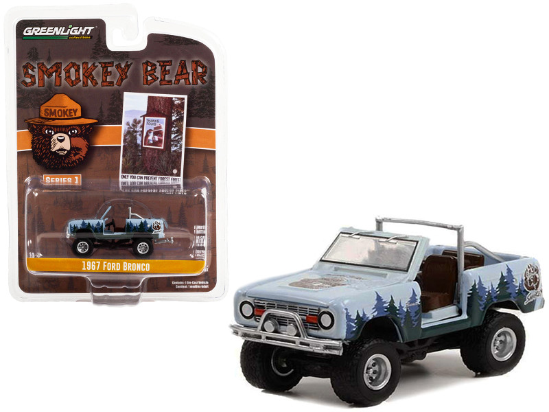 1967 Ford Bronco Doors Removed Light Blue Graphics Only You Can Prevent Forest Fires Smokey Bear Series 1 1/64 Diecast Model Car Greenlight 38020C