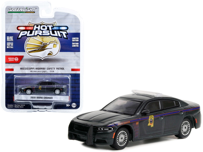 2020 Dodge Charger Police Dark Gray Metallic Mississippi Highway Safety Patrol State Trooper Hot Pursuit Series 42 1/64 Diecast Model Car Greenlight 43000D