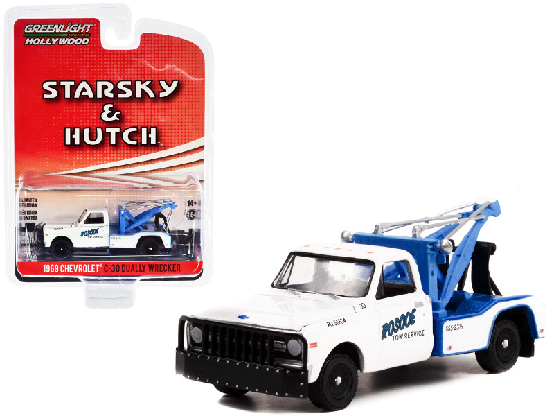 1969 Chevrolet C-30 Dually Wrecker Tow Truck White Roscoe Tow Starsky and Hutch 1975-1979 TV Series Hollywood Special Edition Series 2 1/64 Diecast Model Car Greenlight 44955B