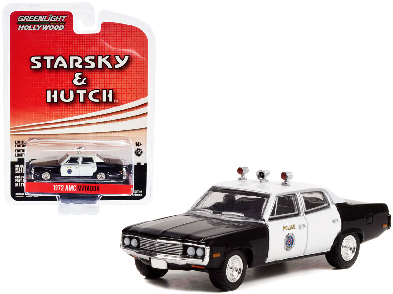 1972 AMC Matador Police Black White Bay City Police Department Starsky and Hutch 1975-1979 TV Series Hollywood Special Edition Series 2 1/64 Diecast Model Car Greenlight 44955D
