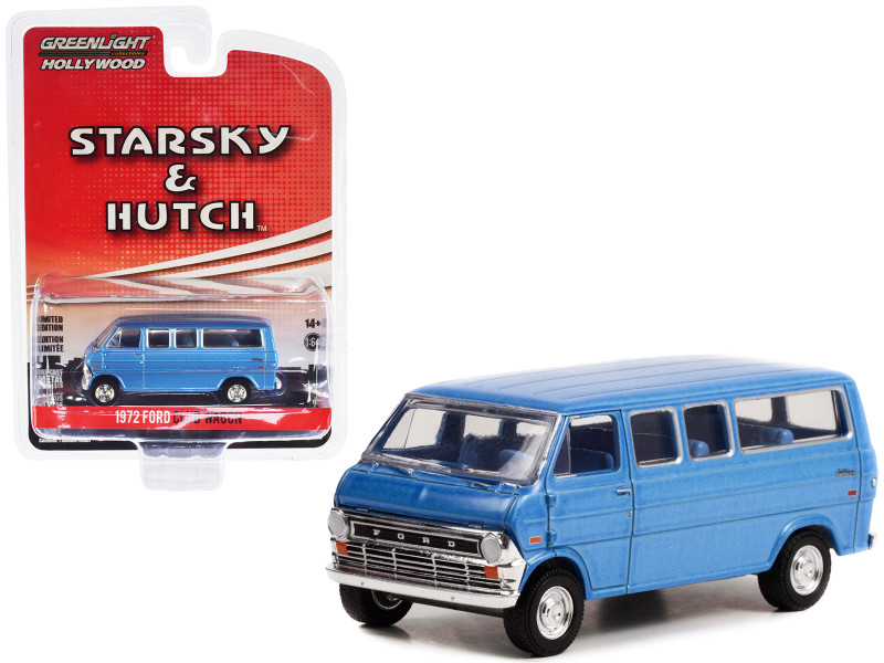 1972 Ford Club Wagon Van Blue Metallic Blue Interior Starsky and Hutch 1975-1979 TV Series Hollywood Special Edition Series 2 1/64 Diecast Model Car Greenlight 44955E