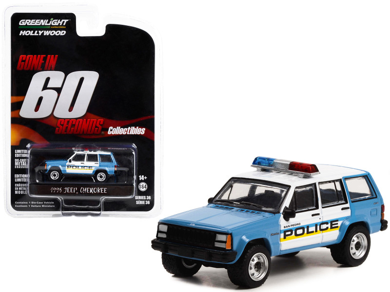 1995 Jeep Cherokee Light Blue White San Pedro Police Gone in Sixty Seconds 2000 Movie Hollywood Series Release 36 1/64 Diecast Model Car Greenlight 44960E
