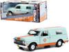 1968 Chevrolet C-10 Pickup Truck Light Blue Orange Stripes Camper Shell Gulf Oil Running on Empty Series 5 1/24 Diecast Model Car Greenlight 85062