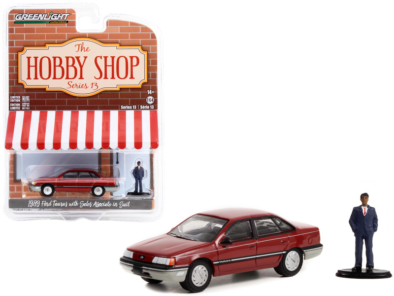 1989 Ford Taurus Red Black Stripes Sales Associate Suit Figure The Hobby Shop Series 13 1/64 Diecast Model Car Greenlight 97130D