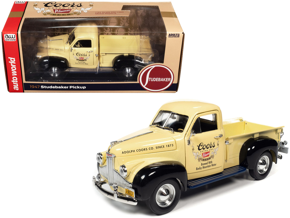 Diecast Model Cars wholesale toys dropshipper drop shipping 1947 Studebaker  Pickup Truck Cream Black Coors Pilsner 1/24 Auto World AW24012 drop  shipping wholesale drop ship drop shipper dropship dropshipping toys  dropshipper diecast