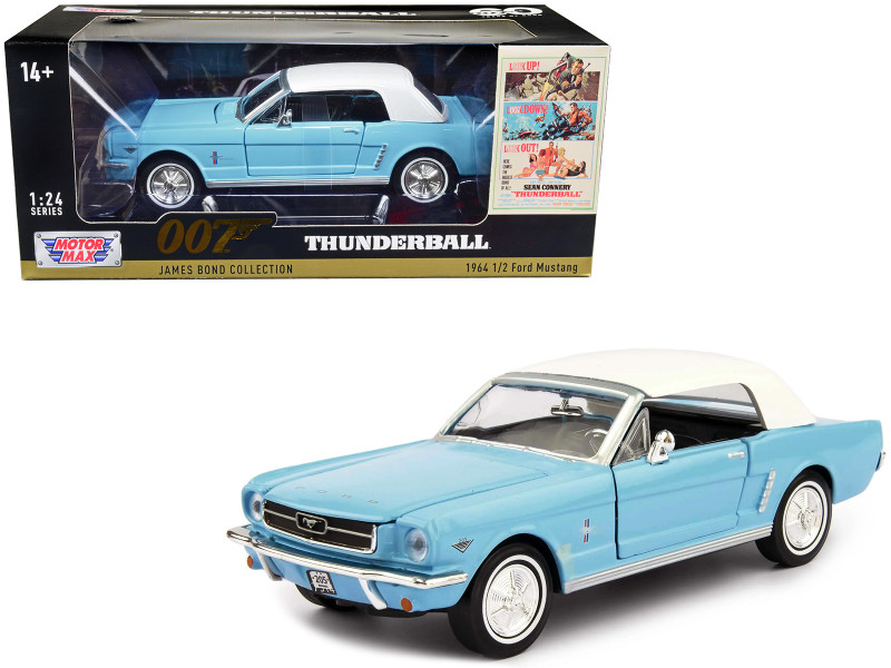 1964 1/2 Ford Mustang Light Blue White Top James Bond 007 Thunderball 1965 Movie James Bond Collection Series 1/24 Diecast Model Car Motormax 79855