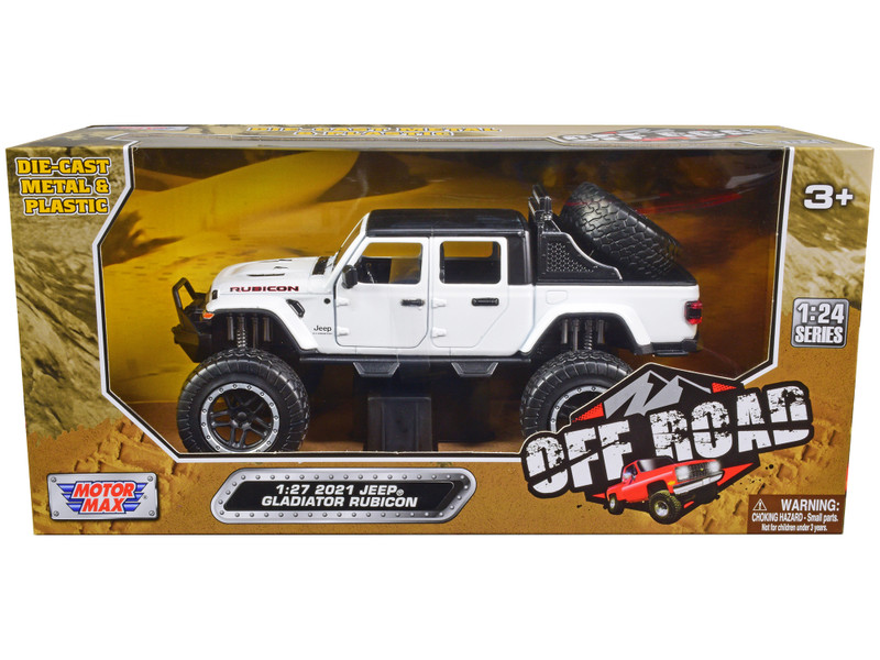 2021 Jeep Gladiator Rubicon Off-Road Pickup Truck White Black Top Off Road Series 1/27 Diecast Model Car Motormax 79145