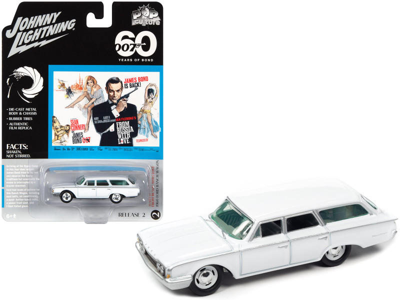 1960 Ford Ranch Wagon White 007 James Bond From Russia With Love 1963 Movie Pop Culture 2022 Release 2 1/64 Diecast Model Car Johnny Lightning JLPC007-JLSP258