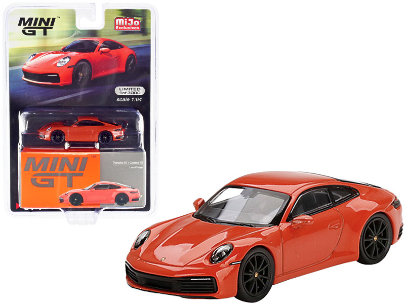 Porsche 911 992 Carrera 4S Lava Orange Limited Edition 3000 pieces Worldwide 1/64 Diecast Model Car True Scale Miniatures MGT00371