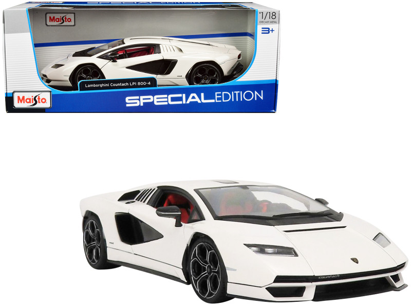 Lamborghini Countach LPI 800-4 White Black Accents Red Interior Special Edition 1/18 Diecast Model Car Maisto 31459